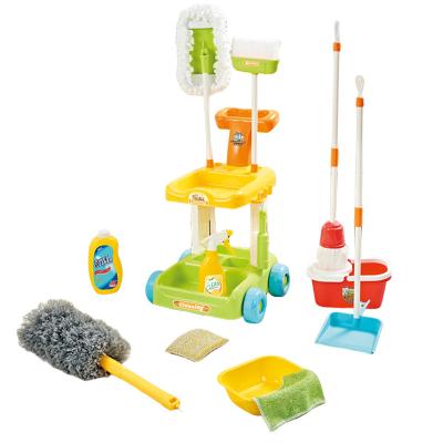 China Diecast Kids Cleaning Game Set 23 PCS Room Preschool Educational Broom Handcart Cleaning Set Clean Toys for sale