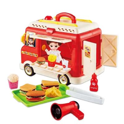 China ABS Plastic Kids Fast Food Cart Cooking Set Toys Pretend Play Kitchen Toys with Trucks and Horn for Kids for sale