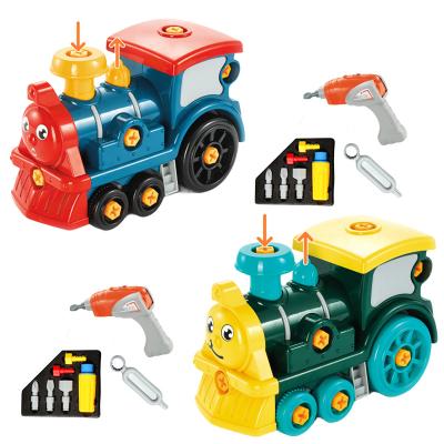 China Education Electric Vehicle Set Disassembly Assembly Toy Car Kids Puzzle Train Steam Locomotive 46.5*15.5*23.5cm for sale