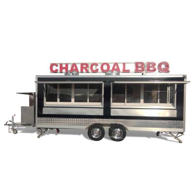 China Popular Big Catering Trailer With Upblast Fan / Black Food Trailer With Fridge for sale