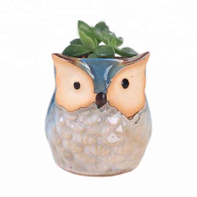 China Free Shipping 3 Inch Country Planter Pot And Cute Owl Shape Ceramic Glazed Flower Pots for sale