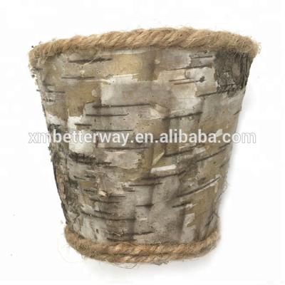 China Rustic Country Vintage Birch Bark Planter Garden Flower Pot for sale