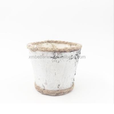 China Country Decor Small Rustic Indoor Birch Bark Metal Bucket for Planting for sale