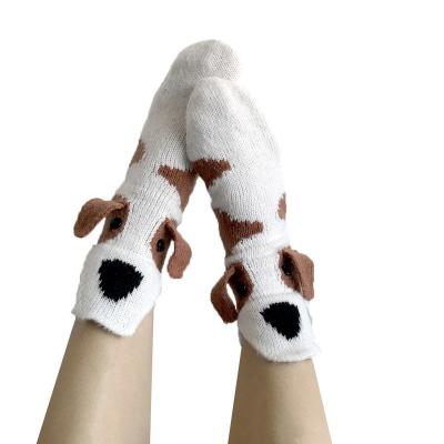 China New Christmas Polyester Women Socks Cartoon Dogs Mid-tube White Polyester Socks Cute Animal Floor Socks Unisex Other Christmas Decorations for sale