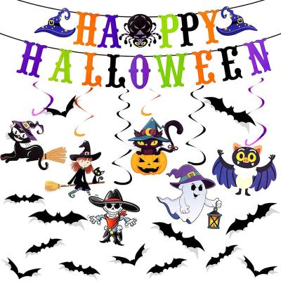 China New Halloween Decorations Spider Spider Hat Spiral Pumpkin Paper Pull Flag Hanging Backdrops Bat Paste Set Outdoor Mall Bar Party Backdrops for sale