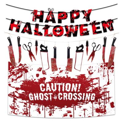 China Paper/Oxford Cloth /pvc 2022 New Halloween Decorations Shoot Flag Oxford Cloth Banner Background Landscape Atmosphere PVC Blood Blood Layout PVC Paper Flags for sale