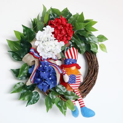 China Artificial Flower 2022 Spot Flower Independence Day Festival Window Hanging Silk Wreath American Wall Decor Home Front Entrance Wreath for sale