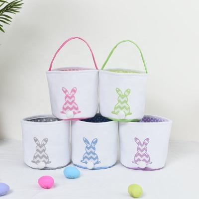 China Wholesale Cute Rabbit Bucket Cotton Fabric Cartoon Bunny Bucket Candy Gift Basket Easter Striped Baskets for sale