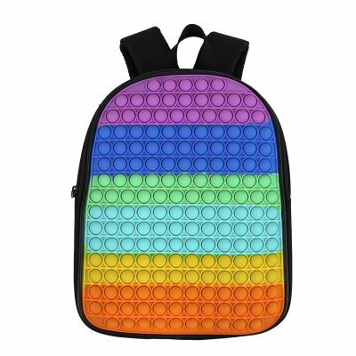 China Hot decompression and entertainment Tik tok Pop-it bubbles backpack the fidgety person push puzzle board rainbow silicone school bag for teens kids for sale