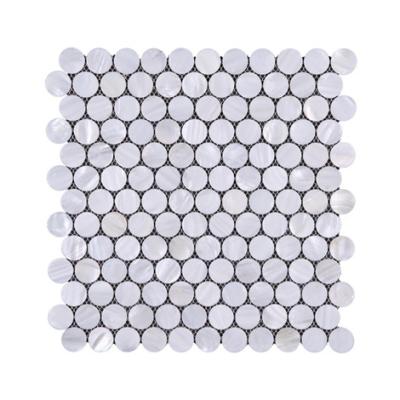 China Shell+9mm Spywood& Hot Popular Resin ABC Stone Rornd Pure White Backsplash Pearlescent Shell Mosaic Tile Seamless Mosaic Tile for sale