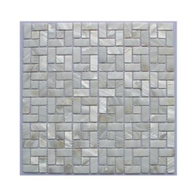 China Shell+9mm Spywood& Good Quality Resin ABC Stone Pure White Mother Of Pearl 3D Wall Backsplash Brick Waterjet Form Shell Pattern Mosaic Tile for sale