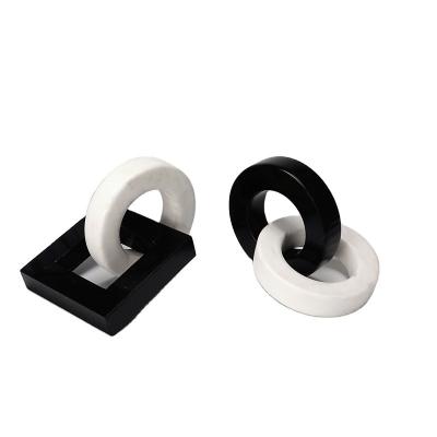 China Home Marble Stone Craft Europe New Products Black White Square ABC Stone Circle Ring Stone Ornaments for sale