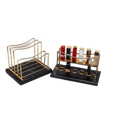 China New Design Marble Lipstick Display Stand Holder Lipstick Storage Box Makeup Storage Rack Viable Marble Tray for sale