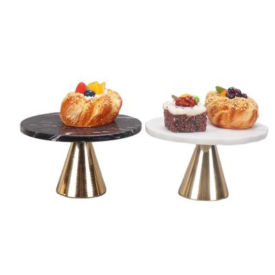 China 2022 Viable New Products Cake Stand Wedding Cake Stand Metal Base Marble Top Marble Cake Tray for sale