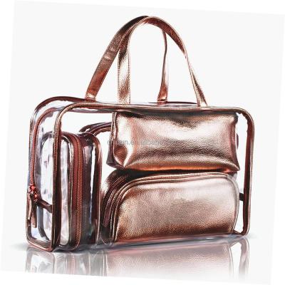 China Fashion 5 in 1 Cosmetic Bag and Portable Case Carry On Clear Travel Toiletry Bag PVC Makeup Quart Luggage Pocket Handbag Organizer for Men for sale