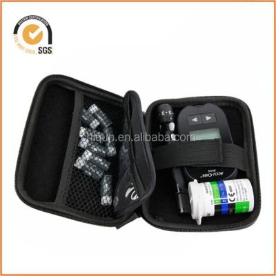 China PU Black Insulin Diabetes Case Rigid Medical Supplies Shell Storage With Secure Dual +EVA+Velvet T Zips And Cross-linked Internal Compartment for sale