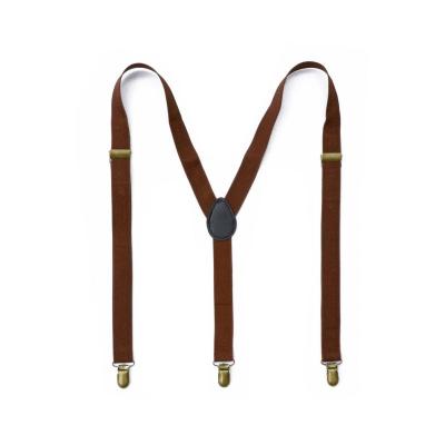 China Retro Buckle Solid Color Soft Copper Suit Strap Striped Bronze Adult Men's Suspender Belt Extended Version Elastic Y-Strap for sale