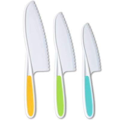 China Sustainable Knives For Kids 3 Piece Nylon Kitchen Cooking Knife Set Kids Cooking Knives In 3 Sizes And Color Firm Handle Serrated Edges for sale