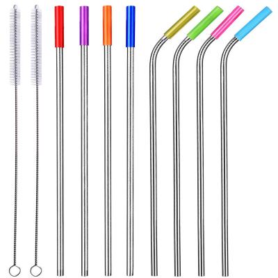 China Sustainable Stainless Steel Straws, 10.5in Long Reusable Replacement Metal Straws for 20 Tumbler 30 Ounce Set of 8 with Silicone Tips for sale