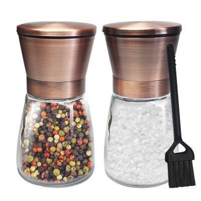 China Viable Copper Grinder Salt and Pepper Set of 2 Stainless Steel Salt and Pepper Shakers with Adjustable Ceramic Coarseness Salt Grinders for sale