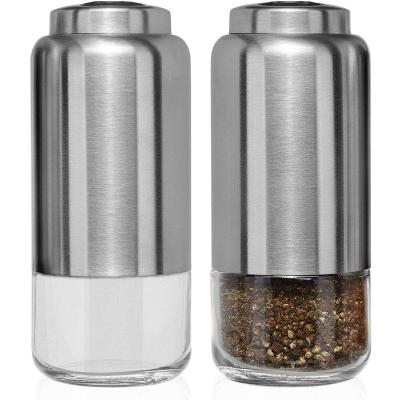 China Sustainable stainless steel salt and pepper shakers set with adjustable holes, spice shakers. for sale