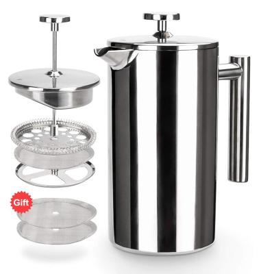 China Sustainable French Press Coffee Maker 18/10 Stainless Steel Bonus Stainless Steel Screen (1000ML) for sale