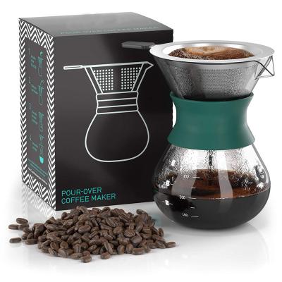 China Viable Pour Over Brewer-Open More Flavor with a Paperless Stainless Steel Filter and BPA-Free Glass Carafe - Hand-Drip Coffee Maker for sale