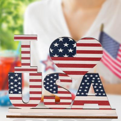 China New Popular Hot American Wood Letters Desktop Decorations National Day Creative Printing Decorations for Independence Day for sale