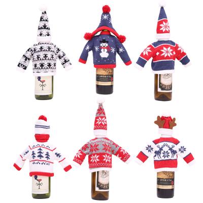 China Durable Christmas Embroidery Sweater Old Man Snowman Wine Set Ornaments Christmas Wine Bottle Set for sale