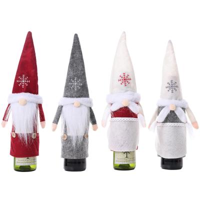 China Forest Old Man Wine Set New Christmas Ornament Faceless Dwarf Doll Wine Bottle Lasting Snow Hat Dress Champagne Wine Bag for sale