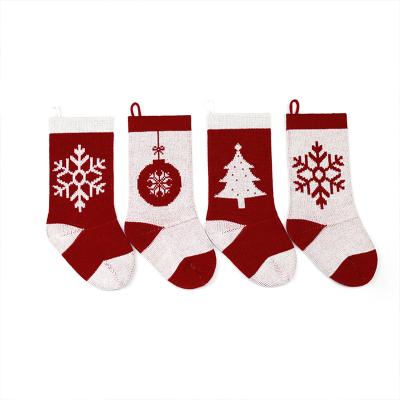 China Small New Durable Custom Christmas Decorations , Red Christmas Tree And Snowflake Knitted Christmas Stocking for sale