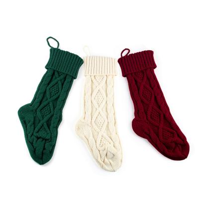 China Solid Color Gray Christmas Stockings Knitted Christmas Ornament Red And Green Xmas Bag Candy Chirstmas Decor 46cm Ornament Stockings for sale