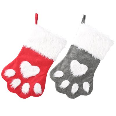 China 2021 New Christmas Decoration Gray Pet Christmas Stocking Durable Plush Fabric Cat Claw Christmas Stocking Magenta for sale