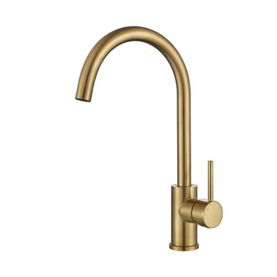 China Modern Design UPC Gold Brass High End Single Hole Gooseneck Italian Brushed Kitchen Faucet zu verkaufen