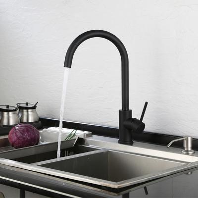 China Hot Cold Water Tap Mixer Tap Gooseneck Modern High Arc Spout Deck Mounted Single Handle Matte Black Kitchen Sink Faucets Brass en venta