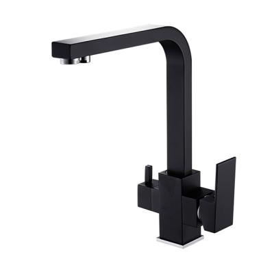 Cina Modern High Quality Solid Brass Sink Sink Drinking Water Faucet Two Handle Black Square Kitchen Faucet With Filter in vendita