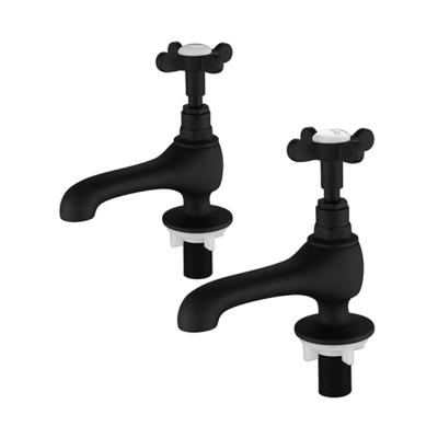 Cina Modern Matte Black Classic Style Lavatory Faucet Lavatory Faucet Cross Handle Pillar Pillar Faucets in vendita