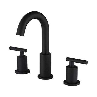 China Double Handles Swan Spout 3 Holes Widespreawd Wash Bathroom Modern Hot And Cold Matt Black Faucet for sale