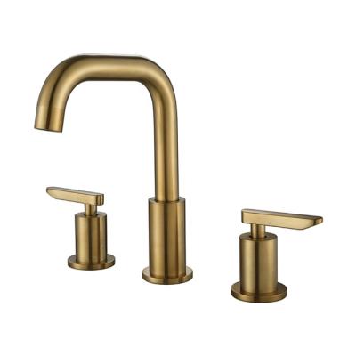 China Modern Double Handles Brushed Gold Color Modern Luxury Bathroom Faucet for sale