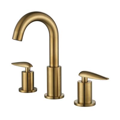 China Modern 2 Handle Deck Mount Brushed Gold Bathroom Faucet for sale