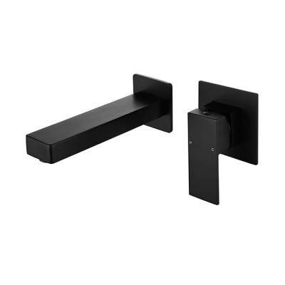 China Modern Hidden United Matt Square Basin Faucet For Wall Mounted Solid Brass Hot And Cold Black Bathroom for sale