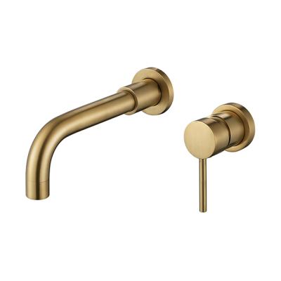 China Basin Bathroom Gold Brush Modern Hotel Brass Single Handle Hot And Cold Concealed Wall Mounted Faucet for sale