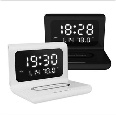 China Clock with Wireless Charger Led Tabletop Digital Clock Phone Charger Radio with 10W Clock Wireless Charger Alarm Clock for sale