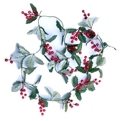 China Festival Home Decoration Red Berry Christmas Garland with Leaves Indoor Outdoor Garden Gate for Holiday New Year Decor for sale