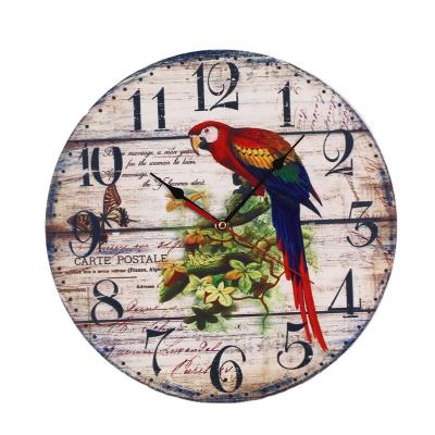 China Antique Style Vintage Country Style Round Shape Wooden MDF Home Decorative Wall Clock for sale