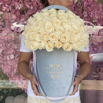 China Factory Luxury Custom LOGO Hat Flower Packaging Box Suede Velvet Rose Flower Box Recyclable for sale