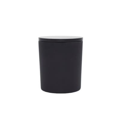 China Home Decoration Black Glass Candle Holder Frosted Glass Candle Jar With Lid for sale