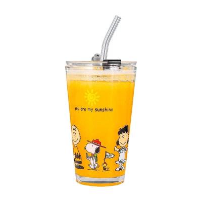 China Eco Friendly Customized Clear Water Coffee Mug Juice Soda Glass Can Cup With Lid And Straw for sale