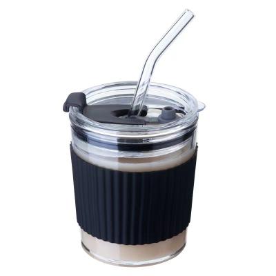 China Hot Selling Eco-Friendly Amazon Coffee Cup Water Bottle Glass Reusable Coffee Cup With Silicone Lid for sale