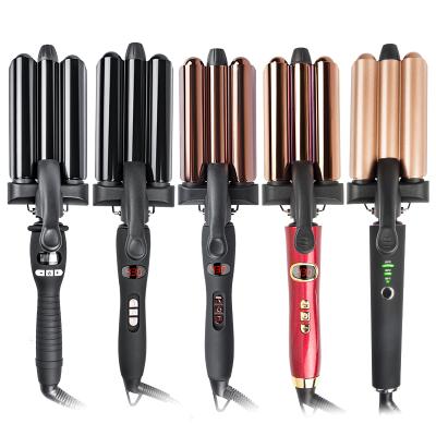 China LCD Show OEM Factory Professional 3 Barrel LCD Display Hair Curling Iron Ceramic Hair Curler Dual Voltage for sale